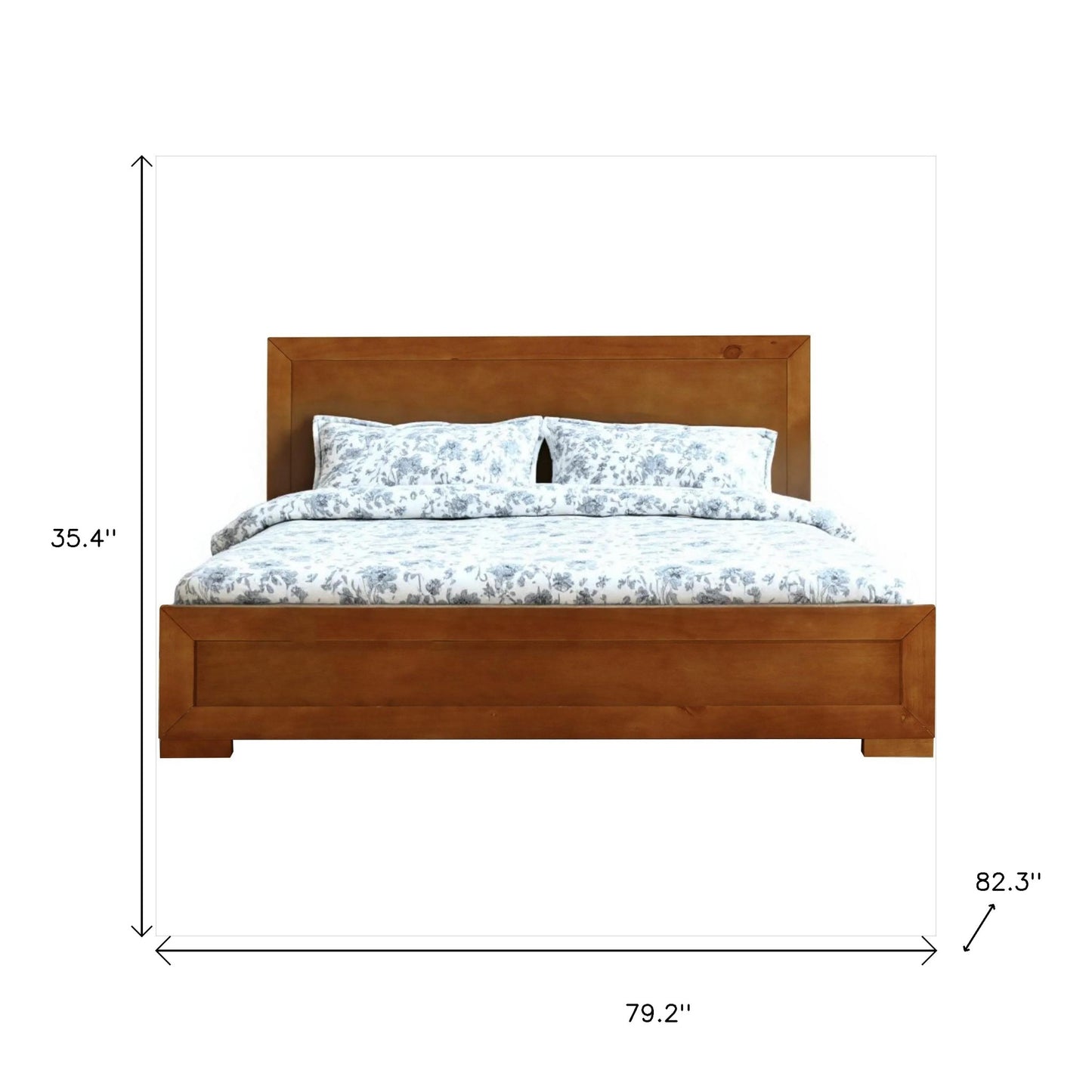 Oak Inlaid Panels Solid Wood King Bed Frame
