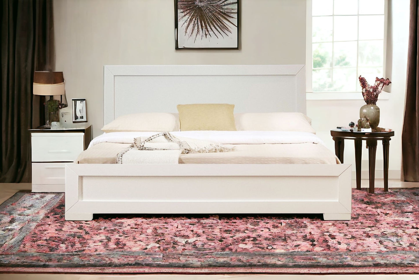 White Solid and Manufactured Wood King Bed Frame