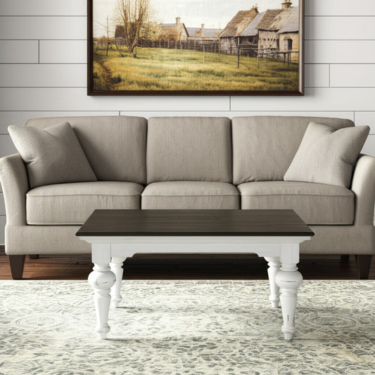 39" Brown and White Wood Square Distressed Coffee Table