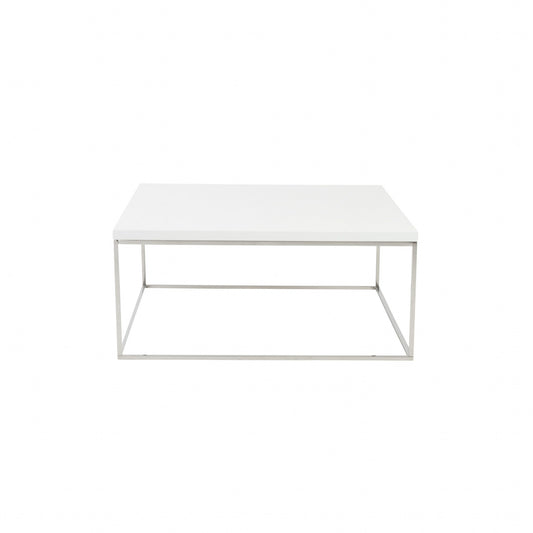 35" White and Silver Wood And Metal Square Frame Coffee Table