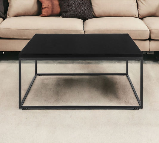 35" Black Wood And Metal Square Frame Coffee Table
