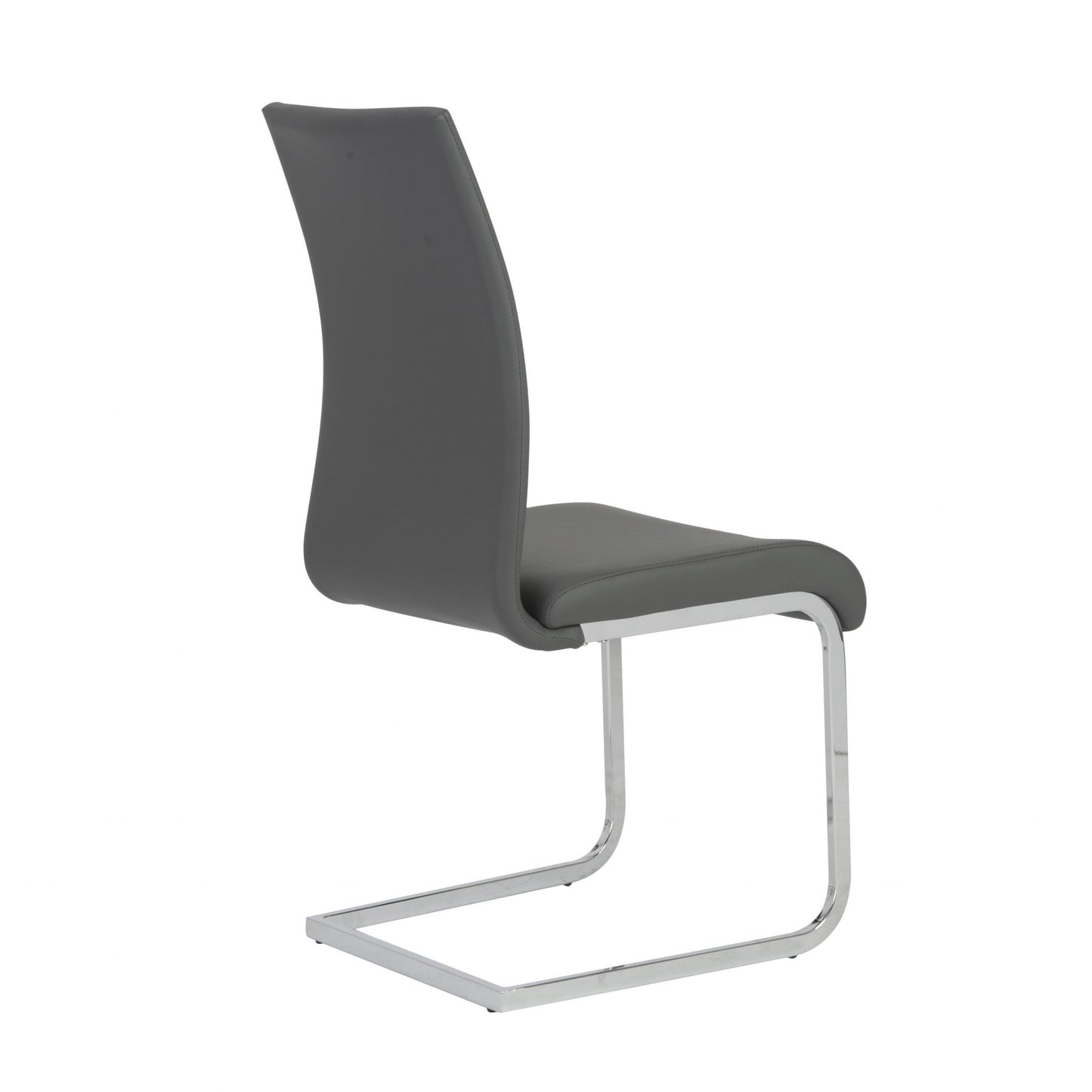 Set of Four Gray and Silver Upholstered Leather Dining Side Chairs