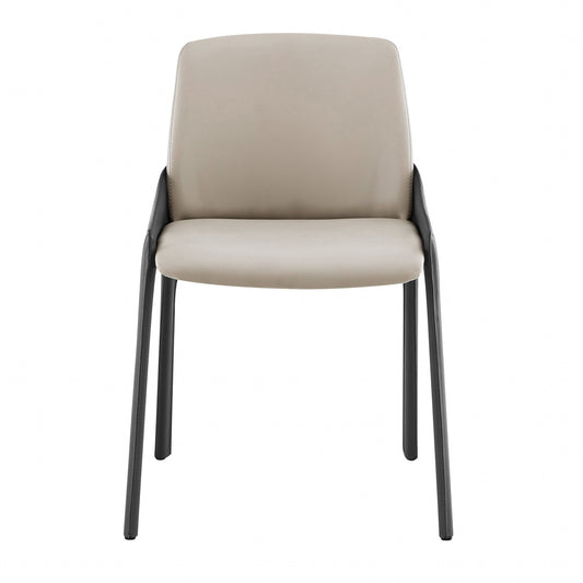 Set of Two Gray and Black Upholstered Leather Dining Side Chairs