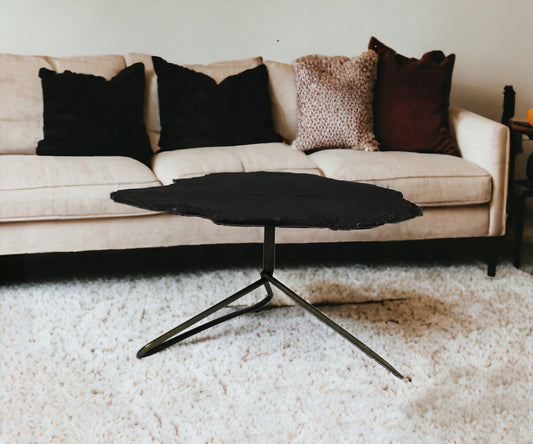 Set of Two Brown Stone and Iron Free Form Bunching Coffee Tables
