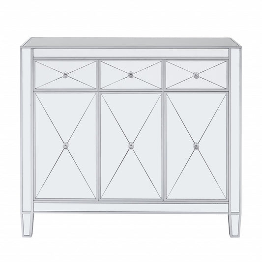 40" Silver Glass Three Drawer Sideboard with Three Doors