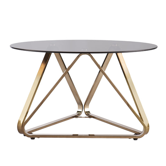 31" Smoky Black and Gold Glass and Metal Round Coffee Table