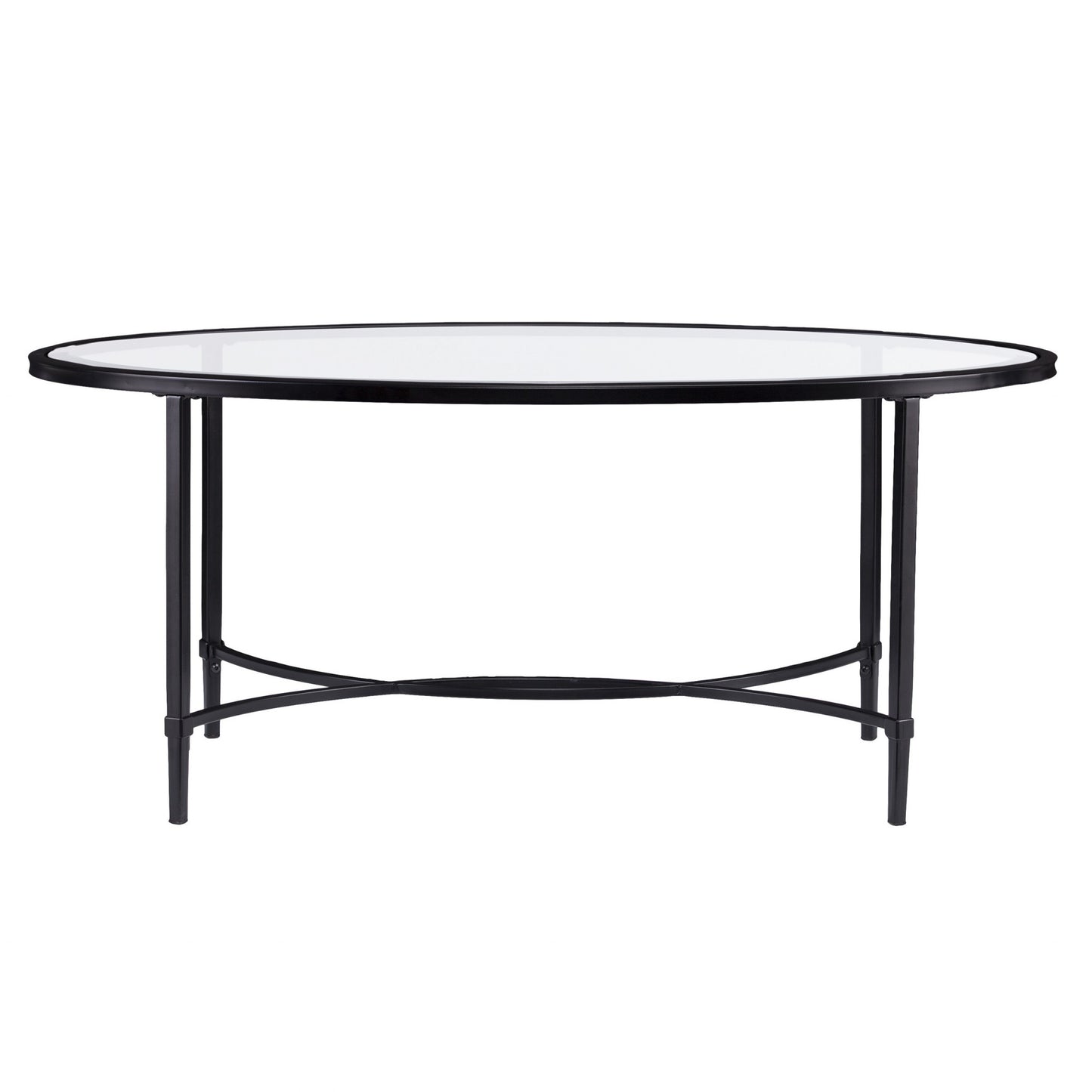 45" Clear and Black Glass and Metal Oval Coffee Table