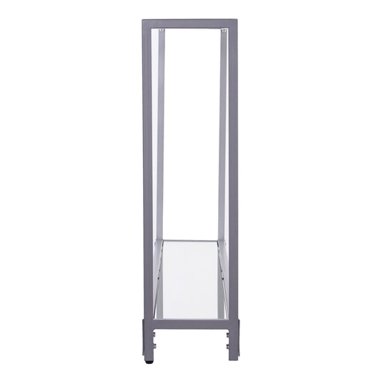 56" Clear and Silver Glass Mirrored Floor Shelf Console Table With Storage