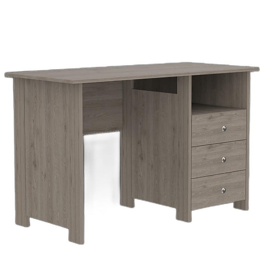 47" Light Gray and Brown Wood Computer Desk With Three Drawers