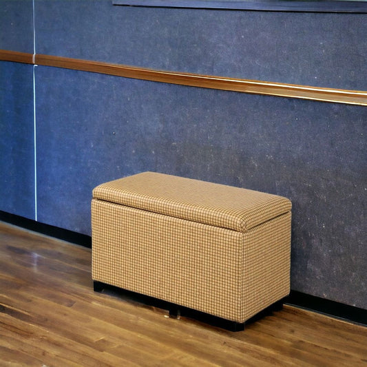 17" Yellow and Brown Upholstered Faux Leather Bench with Flip top