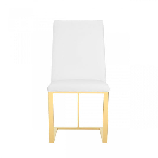 White and Gold Upholstered Faux Leather Dining Side Chair