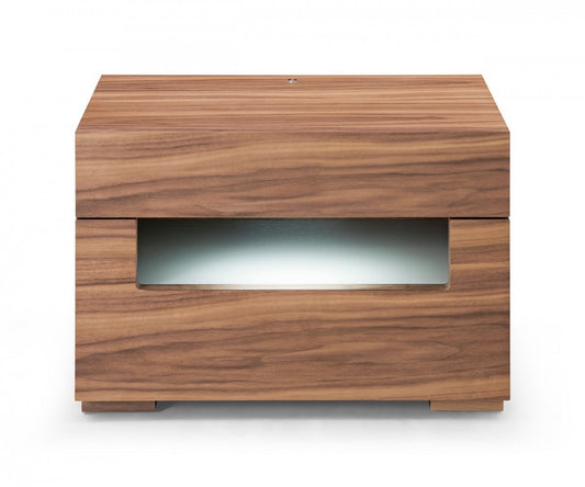 16" Wood Lighted Two Drawer Nightstand
