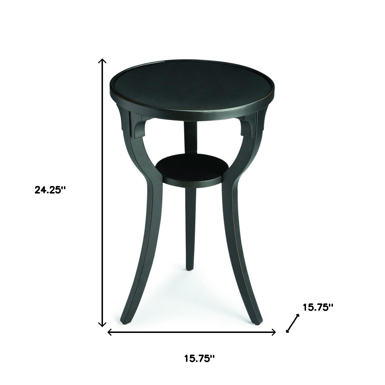 24" Black Manufactured Wood Round End Table With Shelf