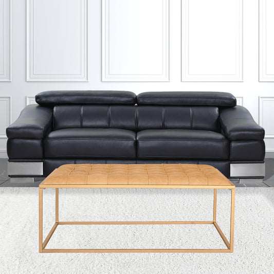 48" Gold And Brown Leather Rectangular Coffee Table