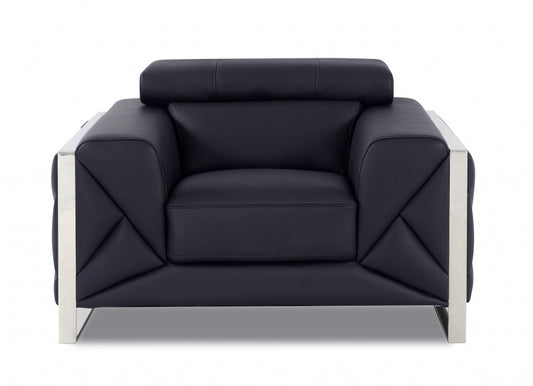 48" Black And Silver Italian Leather Club Chair