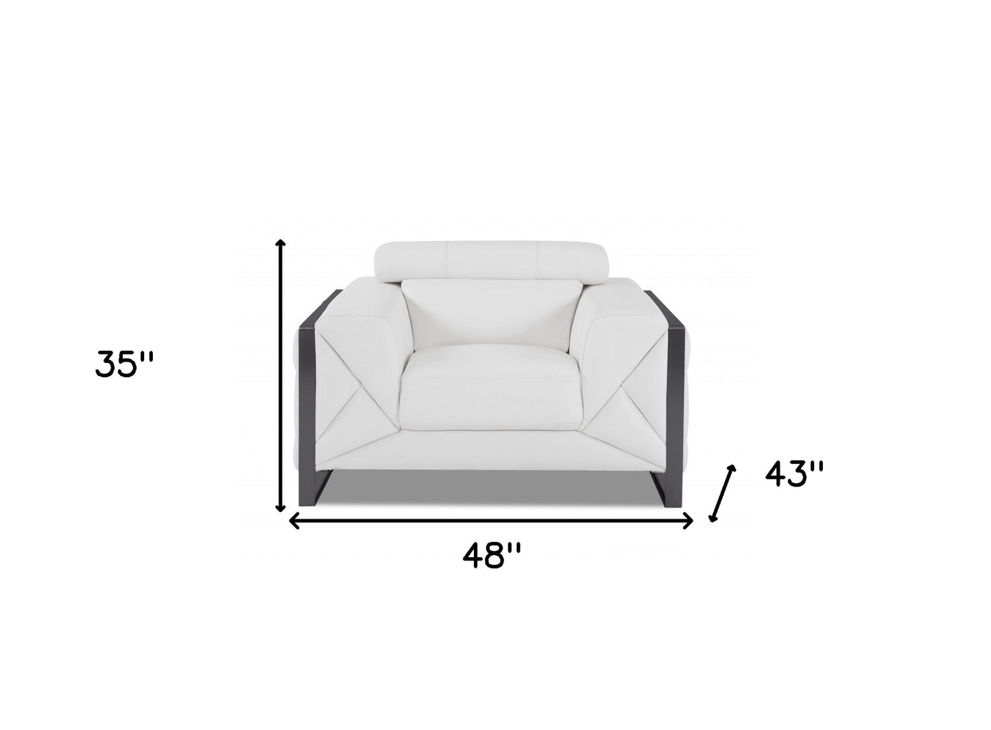 48" White And Gunmetal Italian Leather Arm Chair