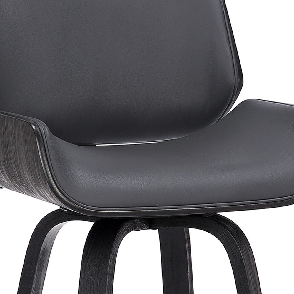 30" Gray and Black Faux Leather and Iron Bar Height Swivel Bar Chair