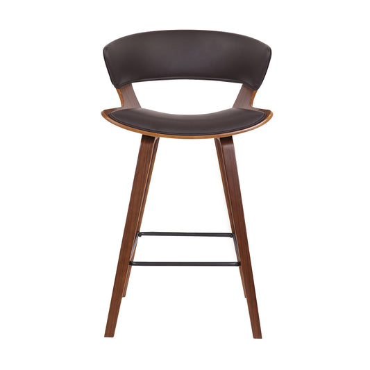 27" Brown Faux Leather and Iron Low Back Counter Height Bar Chair