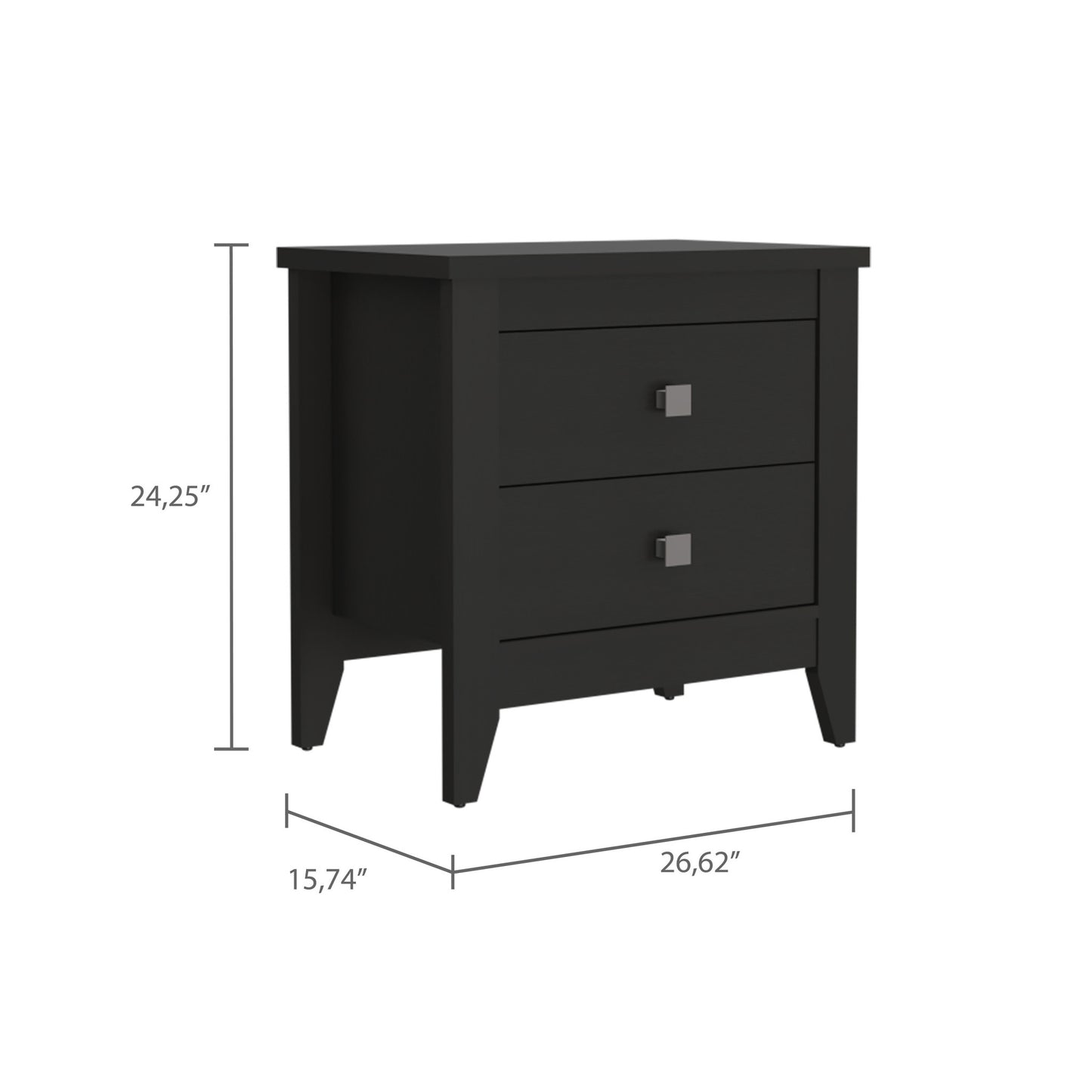 24" Black Wood Two Drawer Nightstand