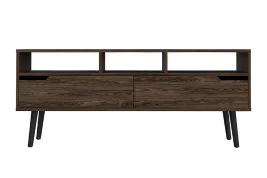 54" Dark Brown Wood Enclosed and Open Storage TV Stand