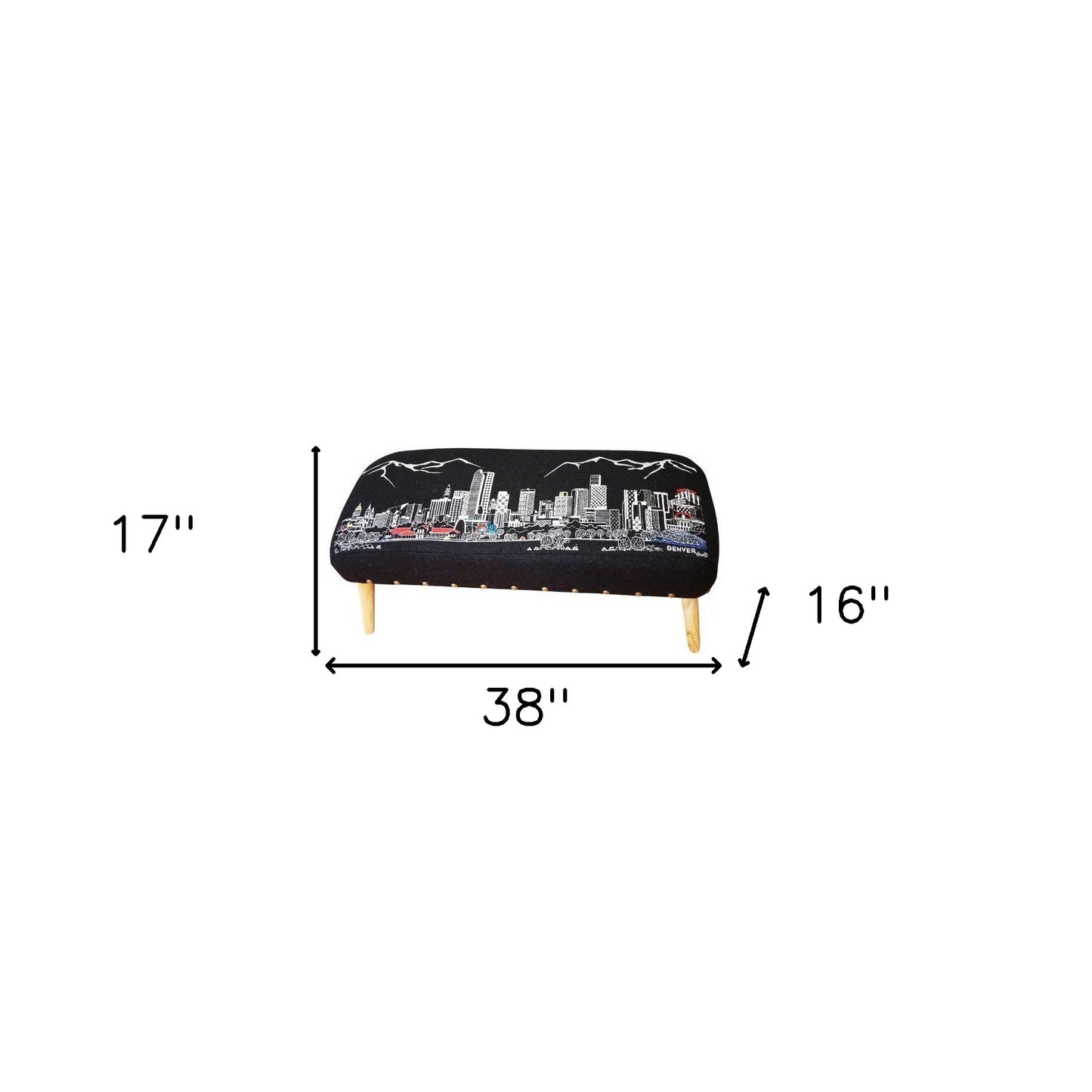 38" Gray Wool and Brown Ottoman
