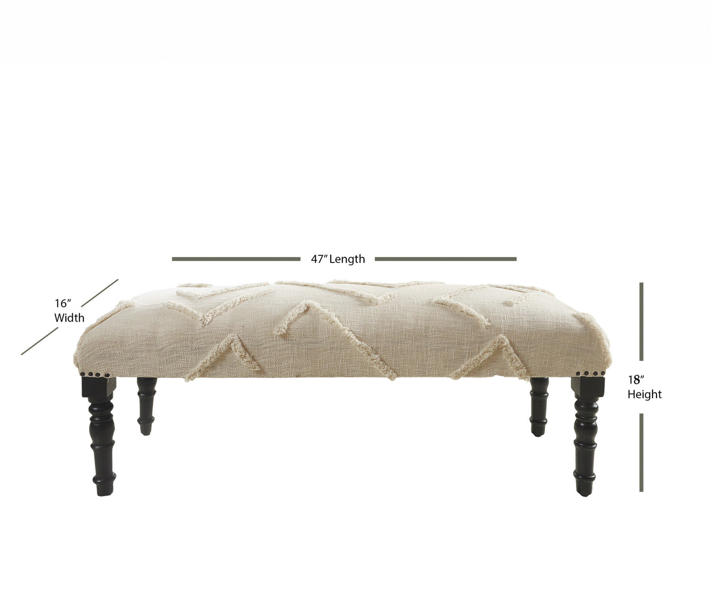 47" Cream and Black Cotton Upholstered Geometric Bench