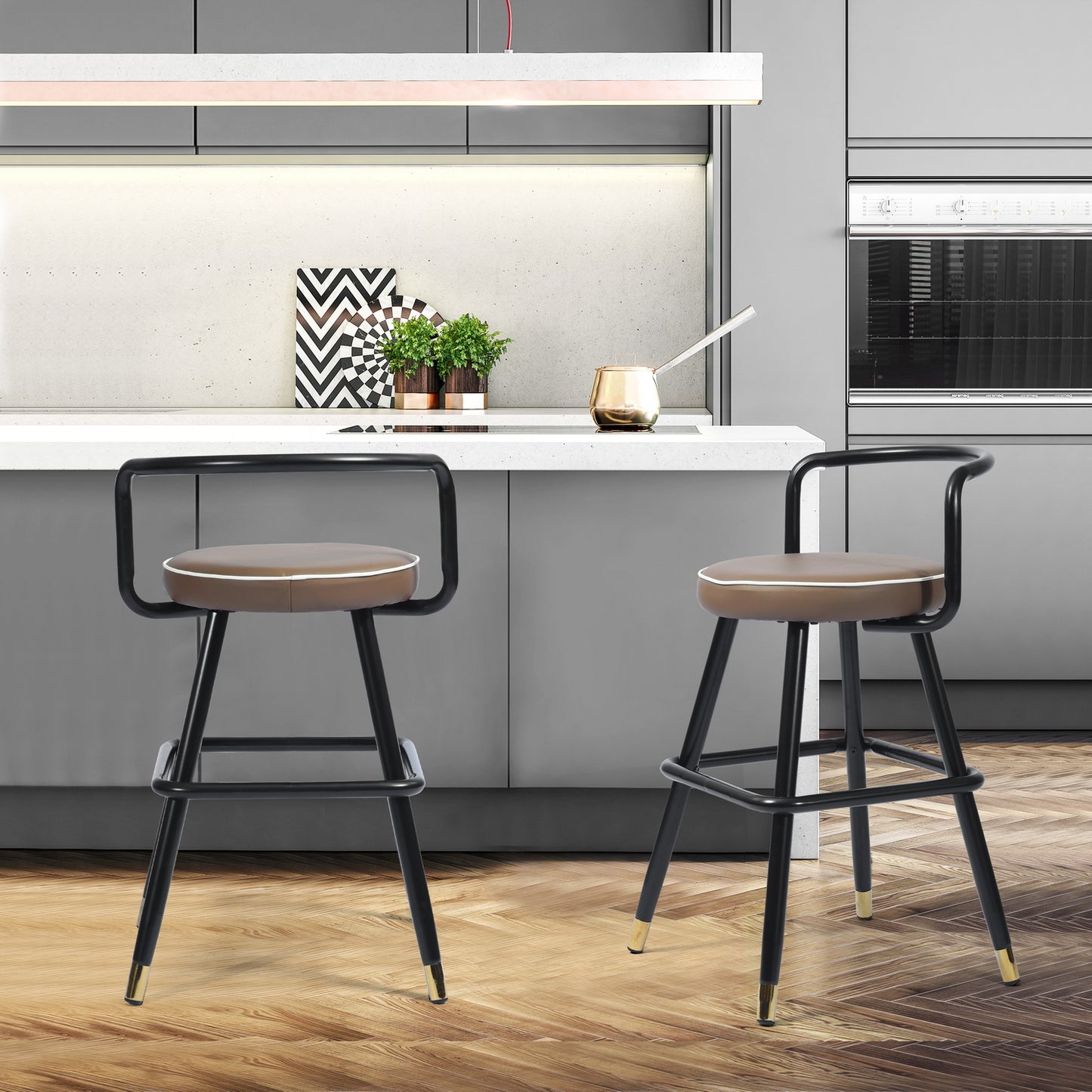Set of Two 24" Black Steel Low Back Counter Height Bar Chairs