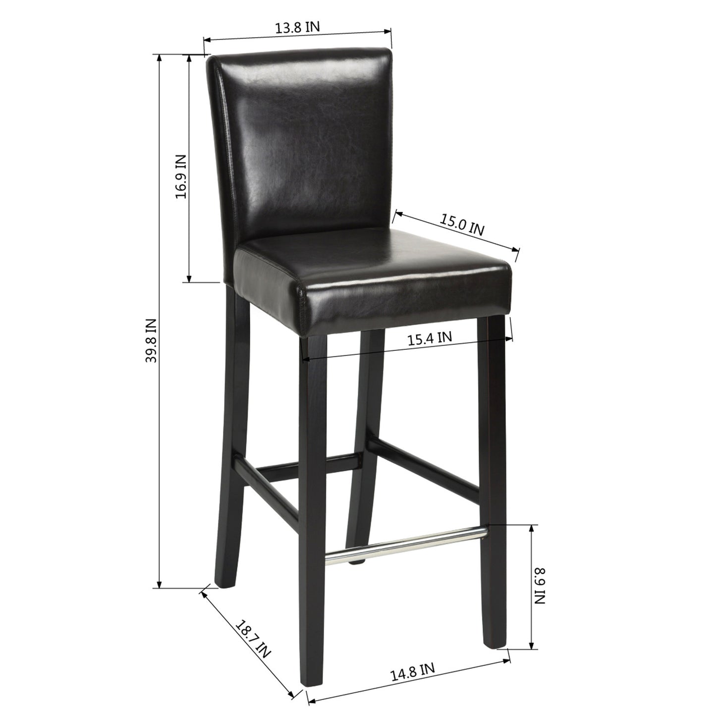 Set of Two 28" Brown and Black Faux Leather and Steel Bar Height Bar Chairs