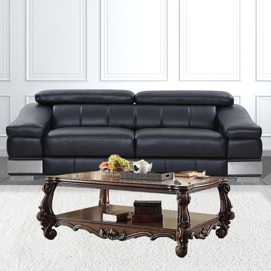 59" Brown and Dark Brown Wood Coffee Table With Shelf