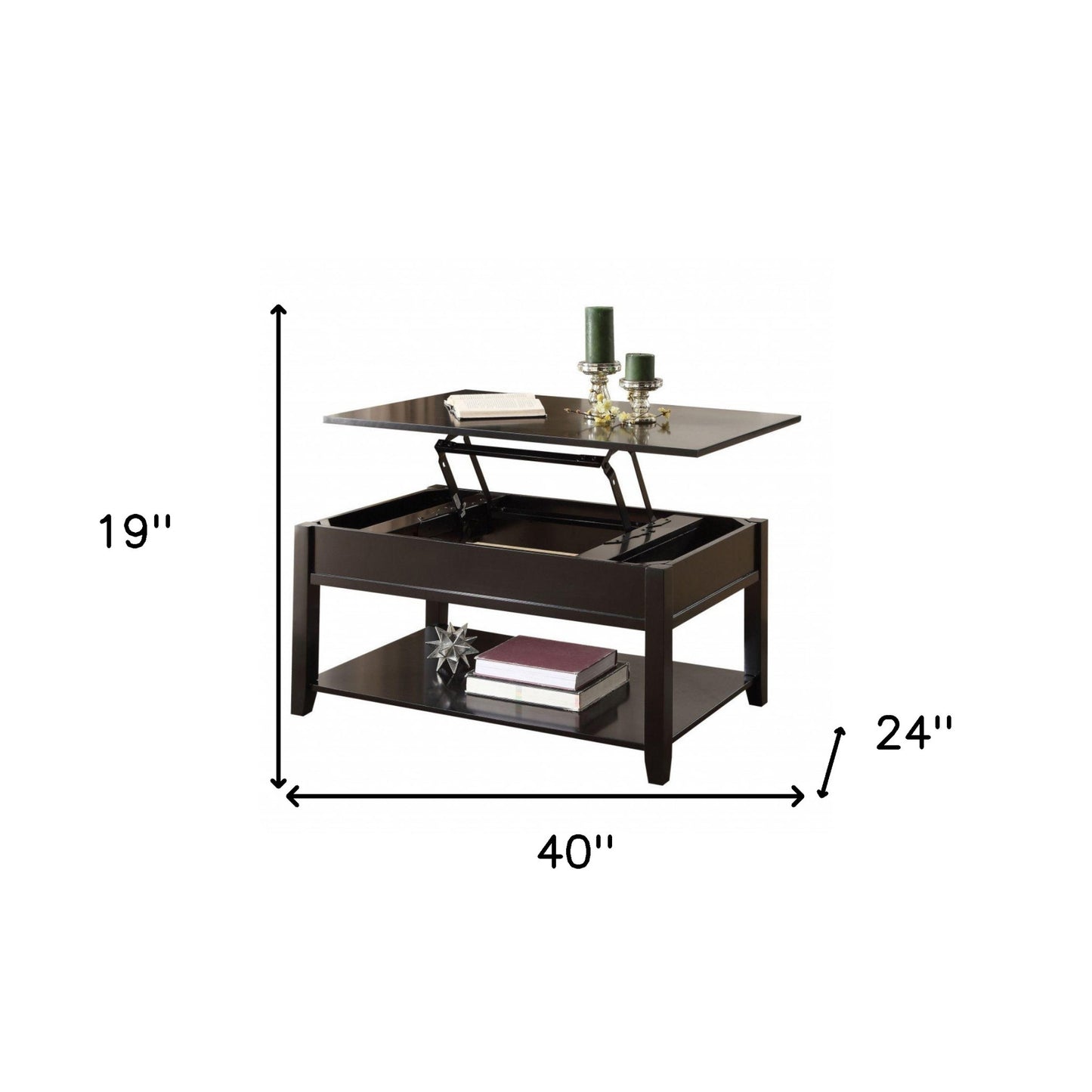 40" Black Wood Lift Top Coffee Table