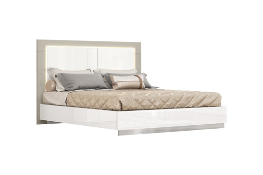 White And Taupe Wood Queen Bed Frame