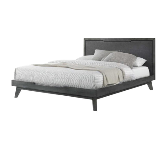 Gray Wood And Linen King Bed Frame