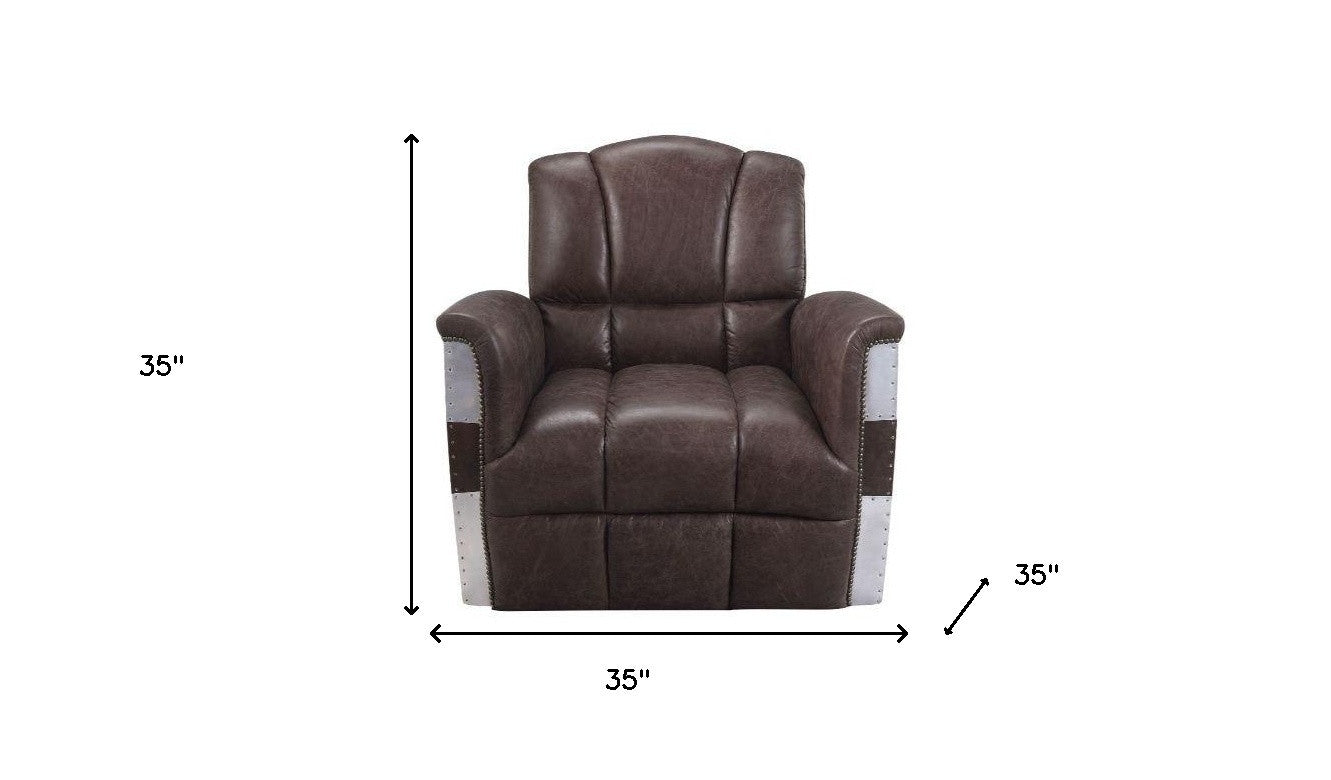 35" Brown Top Grain Leather Patchwork Club Chair
