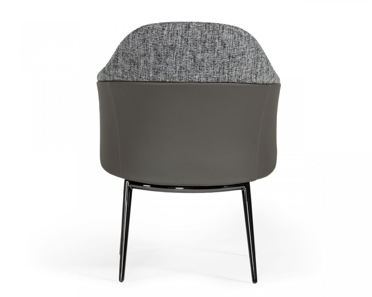 Gray and Black Upholstered Fabric And Faux Leather Wing Back Dining Arm Chair