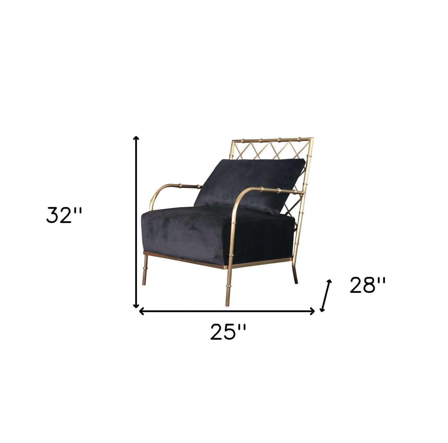 25" Black And Gold Velvet Arm Chair