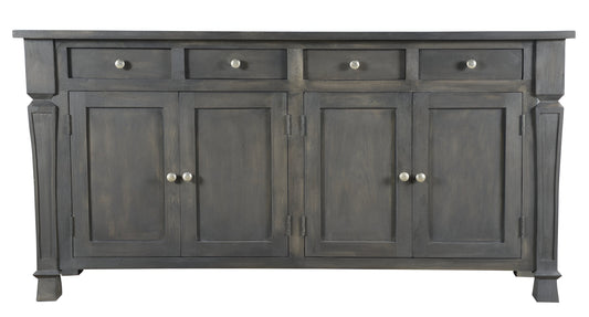 72" Dark Gray Solid Wood Four Drawer Sideboard with Four Doors