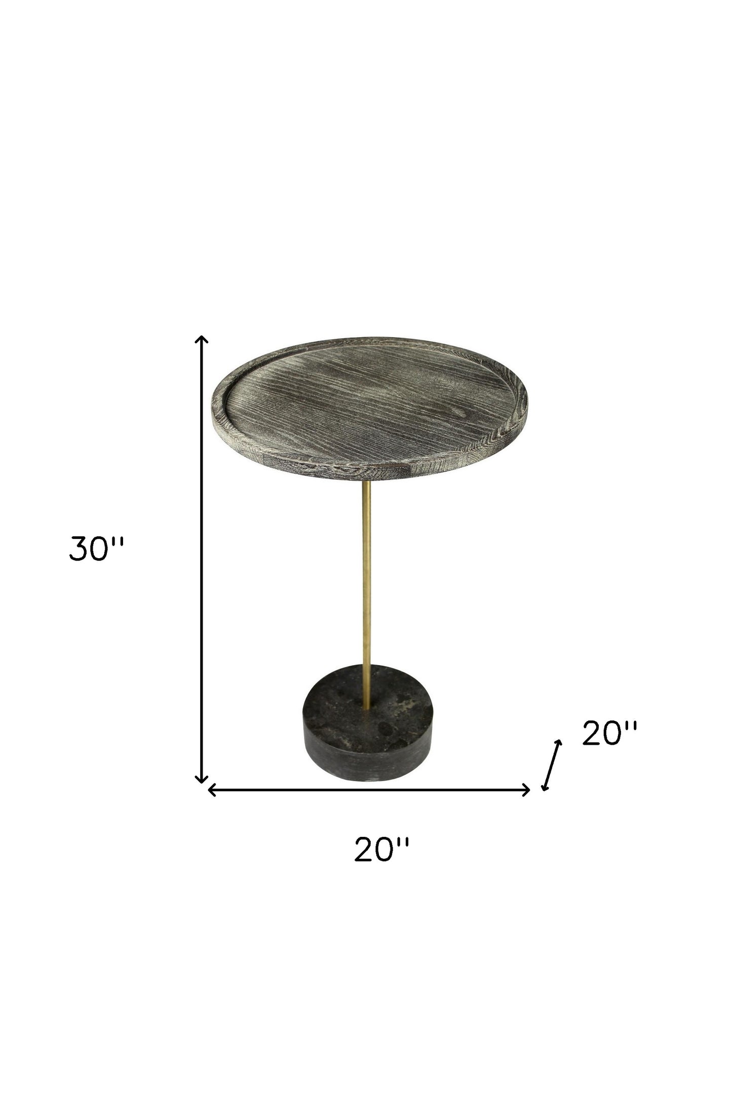 30" Black And Brown Solid Wood And Marble Round End Table