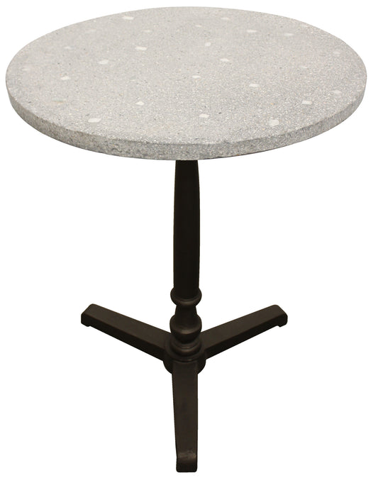 24" Gray And Black Stone And Iron Round Dining Table