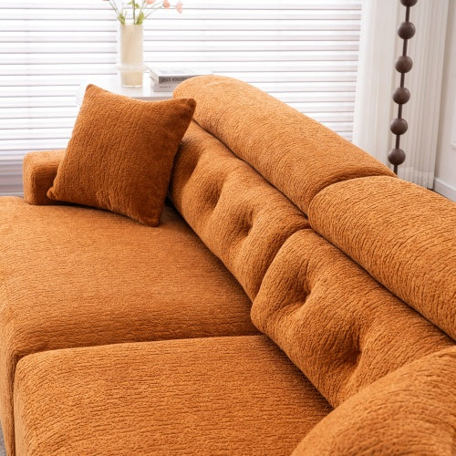 LY-029 ORANGE COMPRESSION SOFA 4-seater Combined Sofa, Wood Grain Chenille Fabric, Full Sponge Compression Sofa,combined Sofa With 2 Pillows For Living Home Furniture Apartment