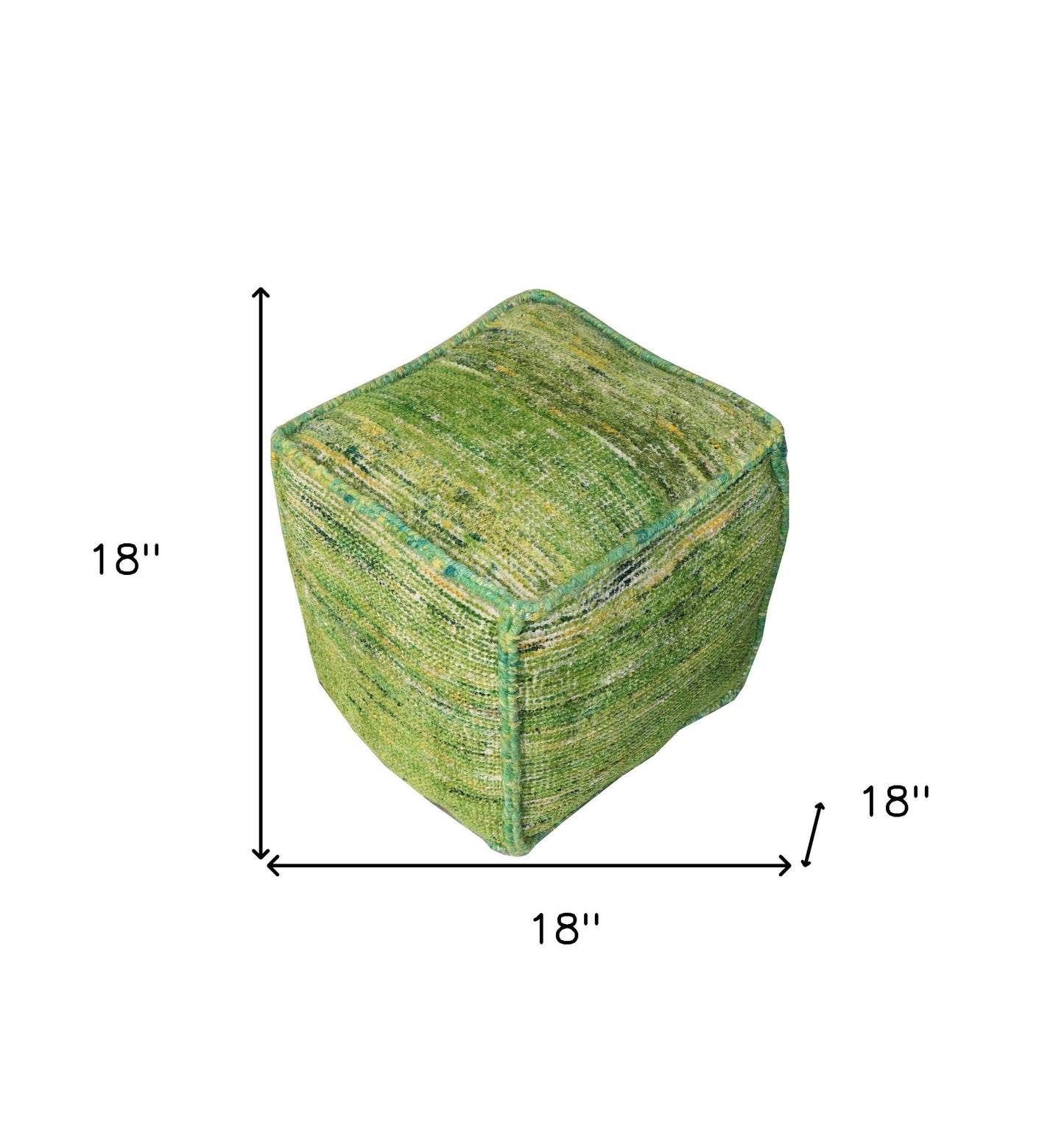 18" Green Recycled Silk and Cotton Blend Cube Pouf Ottoman