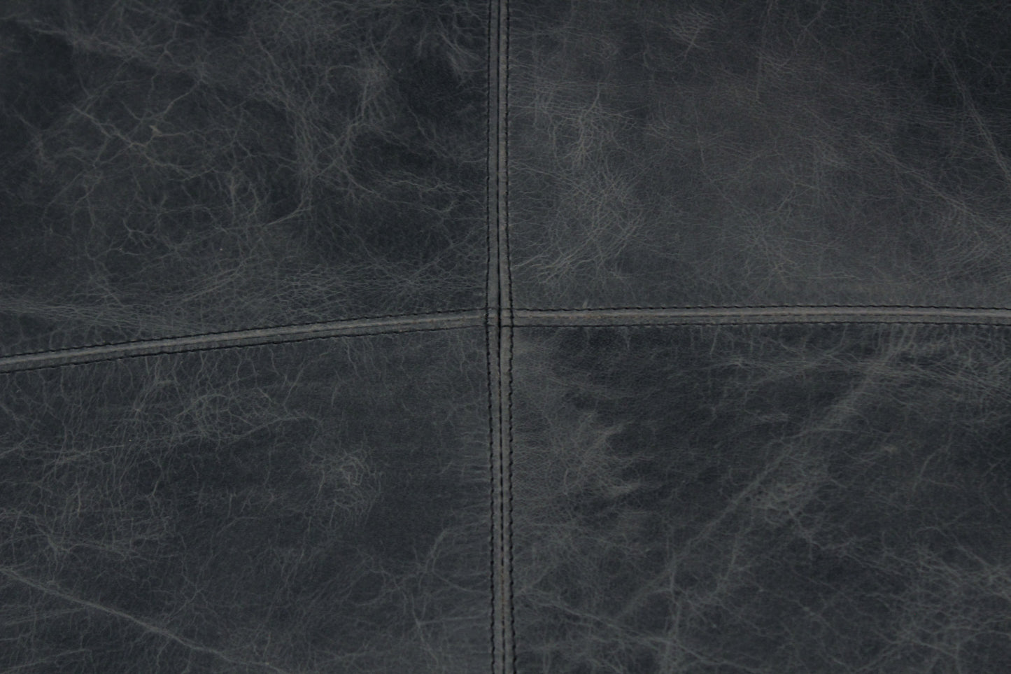 22" Black Distressed Leather Pouf Ottoman