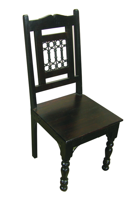 Dark Brown Metal and Wood Slat Back Dining Side Chair
