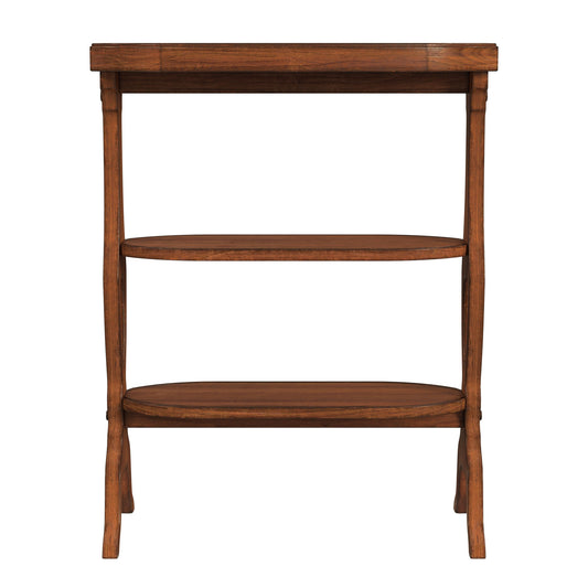28" Medium Brown Manufactured Wood Octagon End Table With Two Shelves