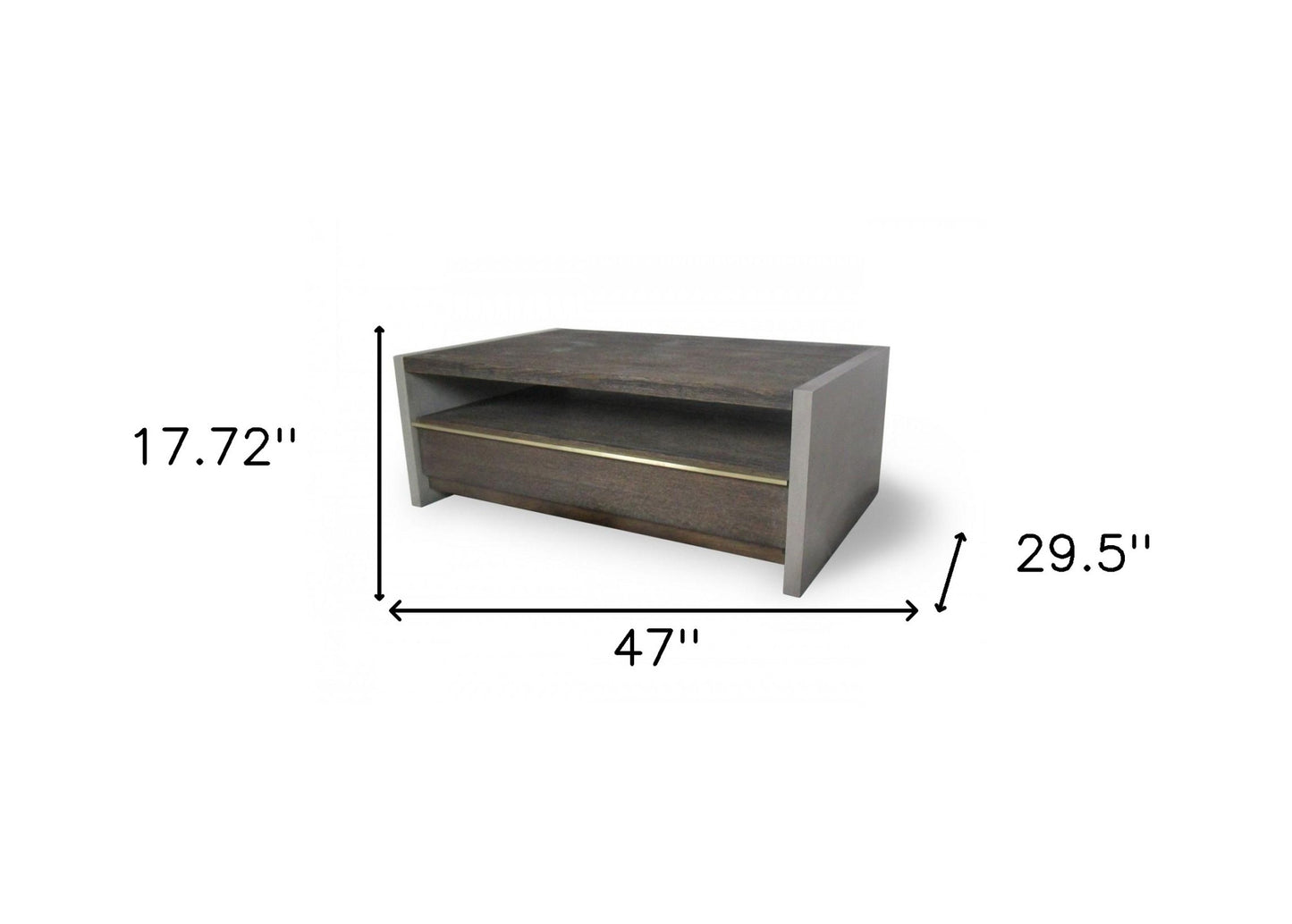 47" Brown and Dark Gray Solid Wood And Concrete Block Coffee Table With Drawer And Shelf