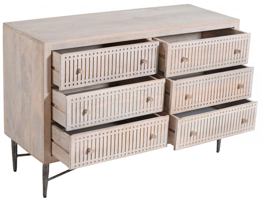 48" Brushed Ivory Solid Wood Six Drawer Double Dresser