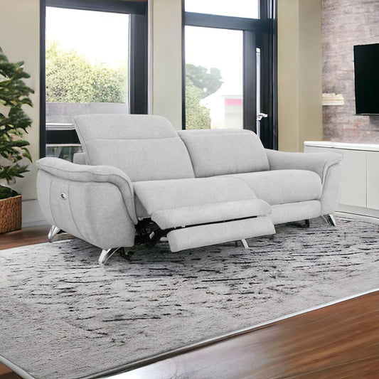 87" Gray And Silver Power Reclining Loveseat