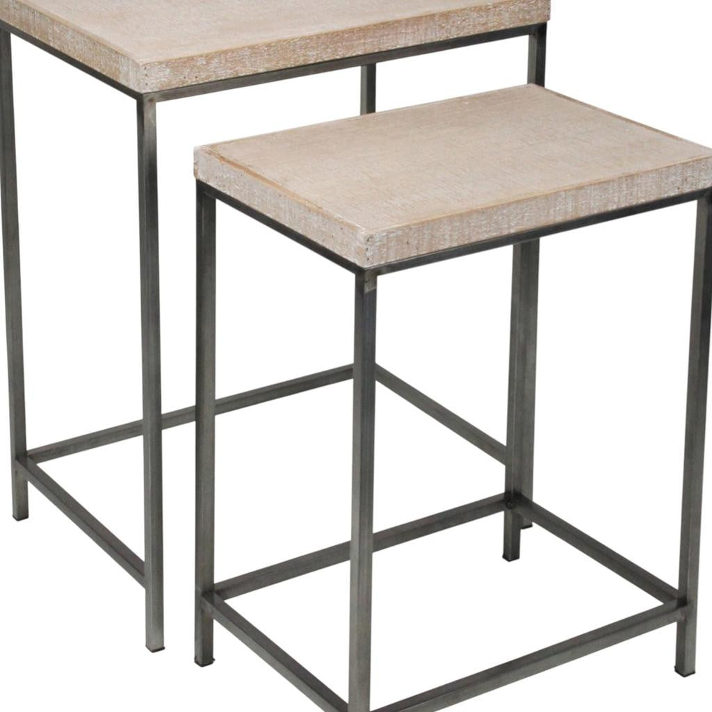Set of Two 25" Black And Brown Solid Wood Nested Tables