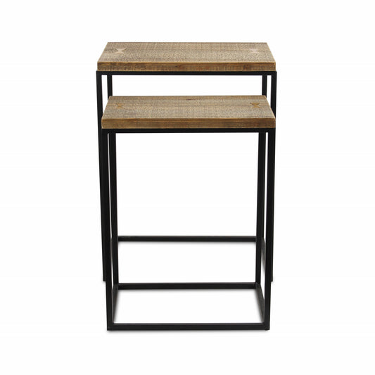 Set of Two 24" Black And Brown Solid Wood Nested Tables