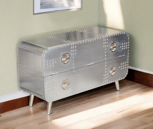 44" Silver Aluminum Enclosed Storage TV Stand