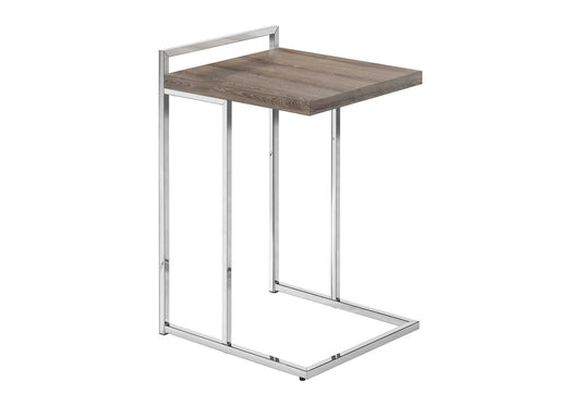 27" Taupe and Silver Wood and Metal End Table